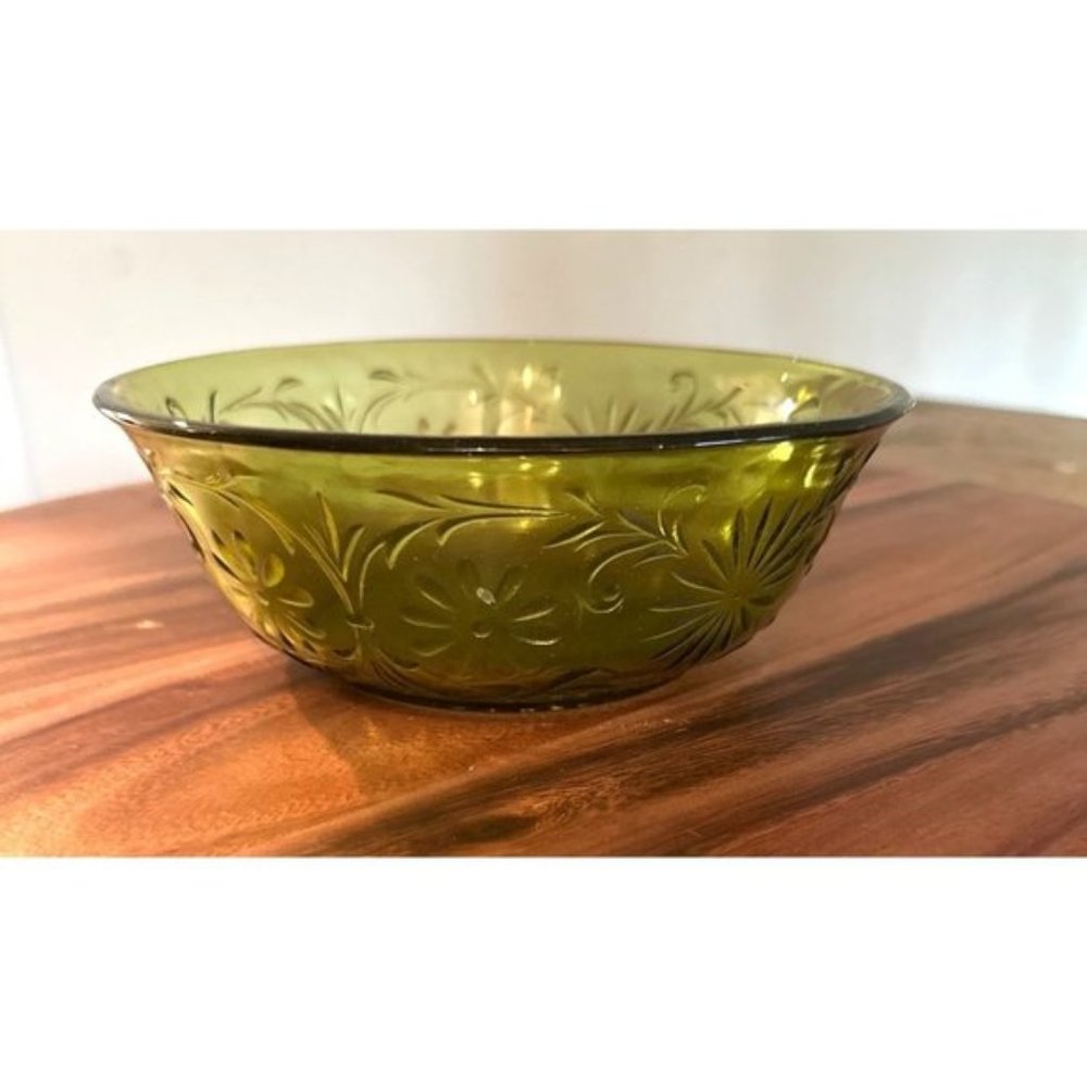 Vintage green FTD floral raised glass serving bowl